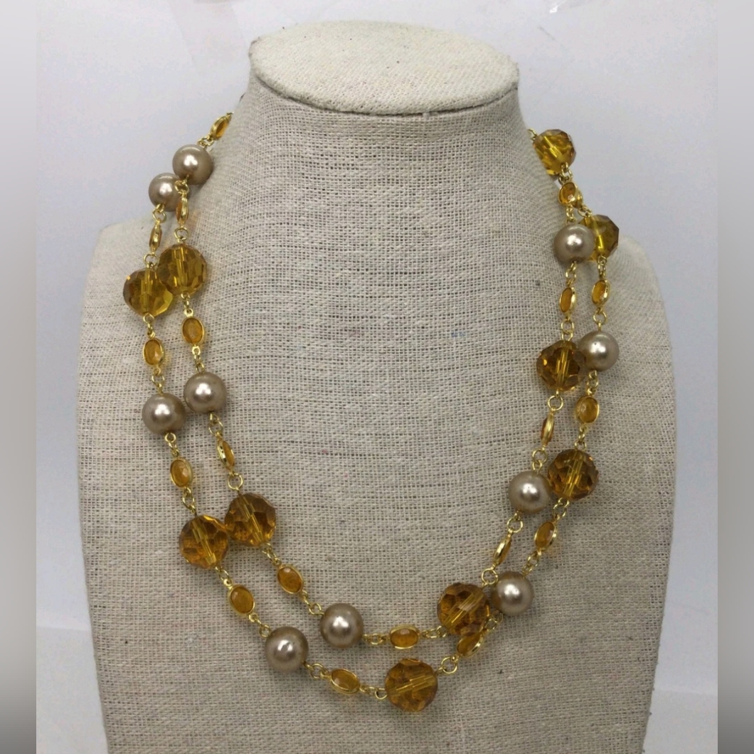 Vintage Joan Rivers Faux Pearl & Crystal Beaded Necklace 32
